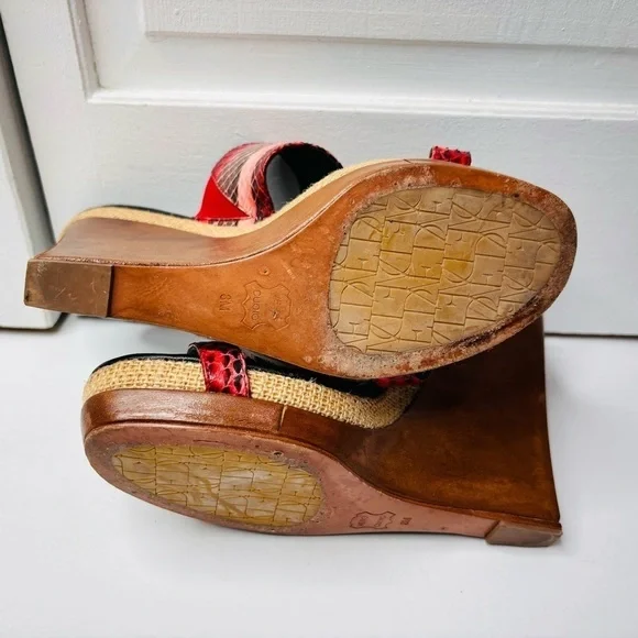 DIANE VON FURSTENBERG Wood Wedge Platform Sandals Size 8 - Picture 9 of 12
